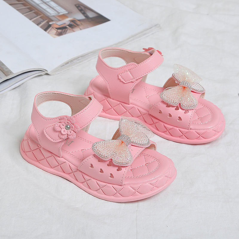 Sandals Kids Sandals For Girls Princess Summer Bowtie Platform Flats Children Baby Shoes Beige Pink Soft Footwear 230515