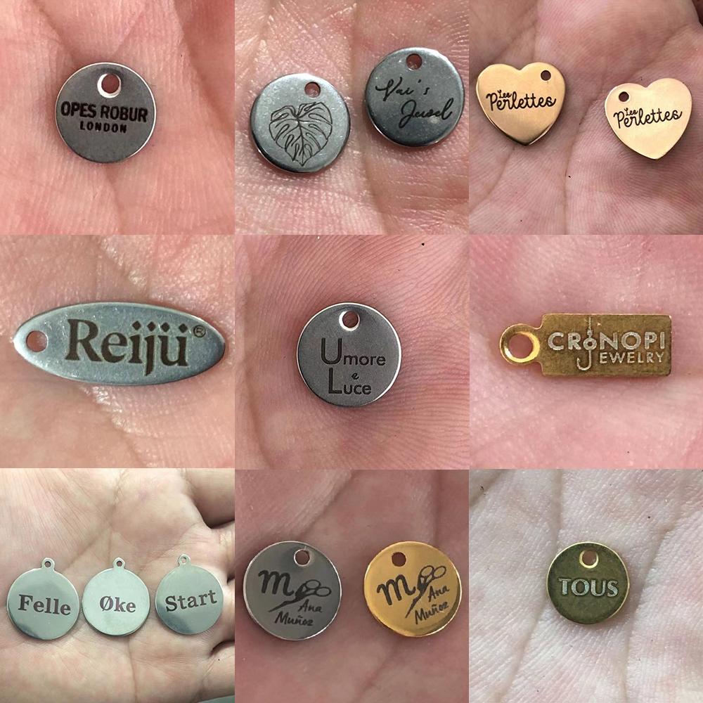 Charms 100 Customized Laser Engraved Names Stainless Steel Personalized Labels Customized DIY Necklace Pendant Charm 230512