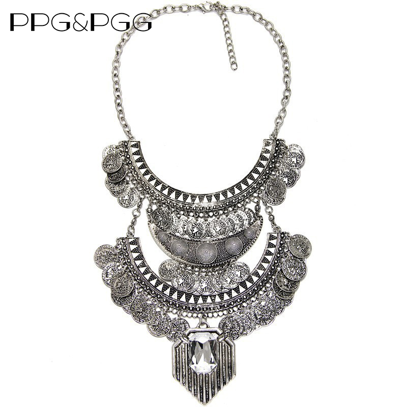 Pendant Necklaces Bohemian Vintage Necklace Women's Indian National Declaration Large Necklace Pendant Maxi Gypsy Large Necklace 230512