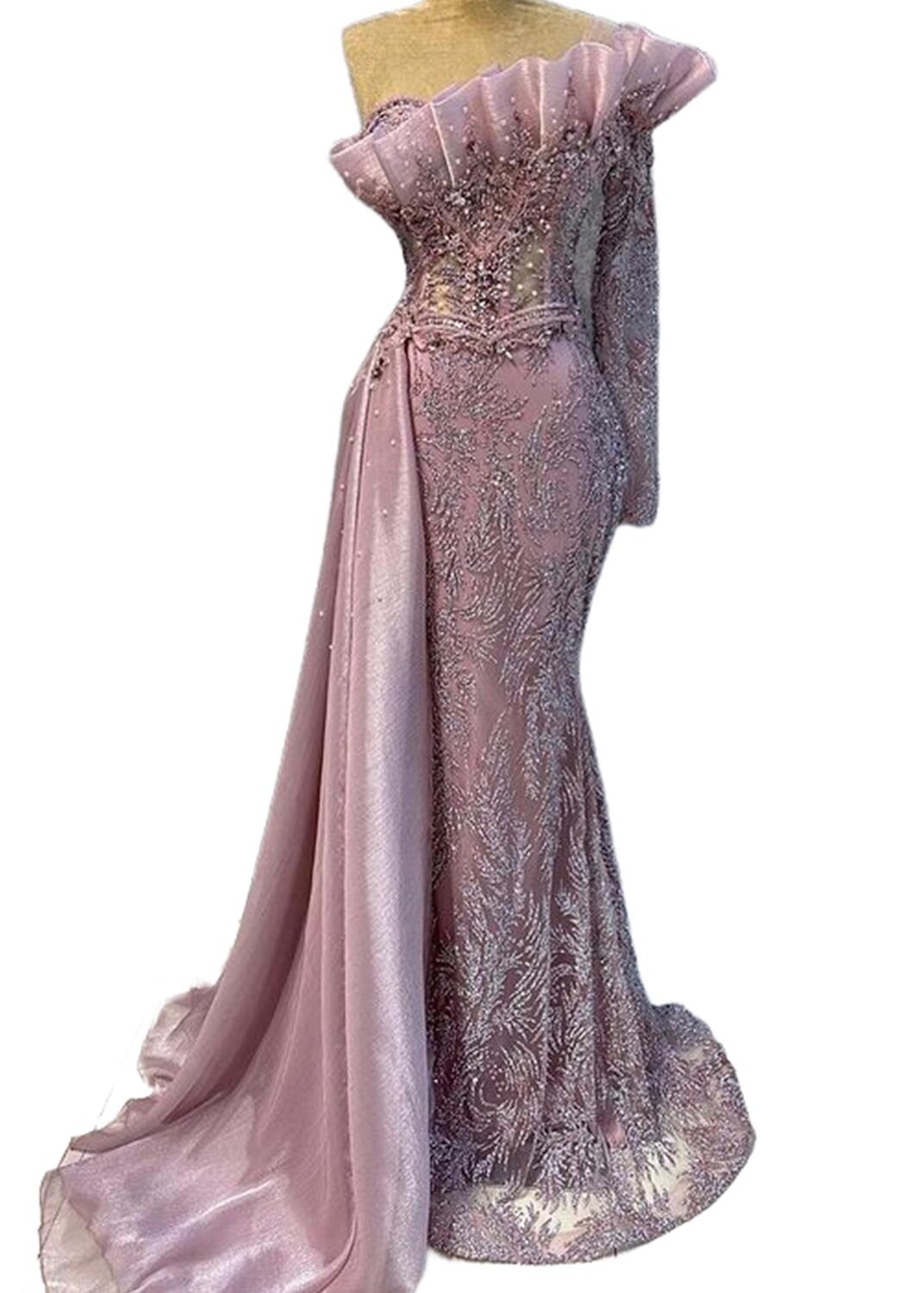 2023 May Aso Ebi Pink Mermaid Prom Dresss Beaded Crystals Evening Formal Party Second Reception Birthday Engagement Gowns Dress Robe De Soiree ZJ279