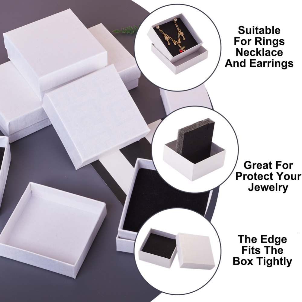 Jewelry Boxes 12pcs Cardboard Jewelry Boxes for Pendant Earring Ring with Sponge Inside Square Red Black White 7.5x7.5x3.5cm 230512
