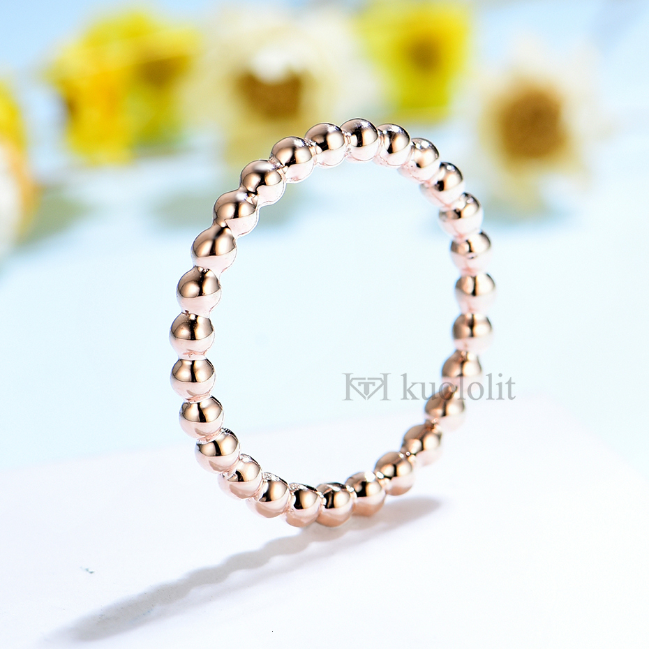 With Side Stones Kuololit Solid 18K 10K Yellow Gold Bead Ring Suitable for Women Solid Ball Matching Band Promising Arrival 230512