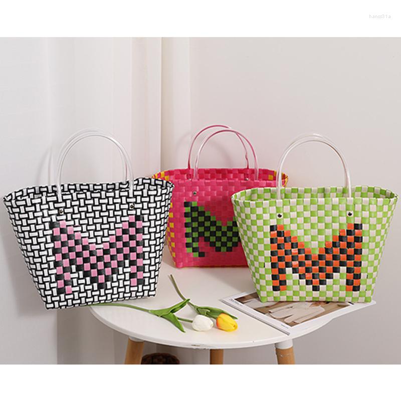 Evening Bags Color Woven Bag Niche Design Letter Hand-held Vegetable Basket Contrasting Hand-carrying Shopping Women's