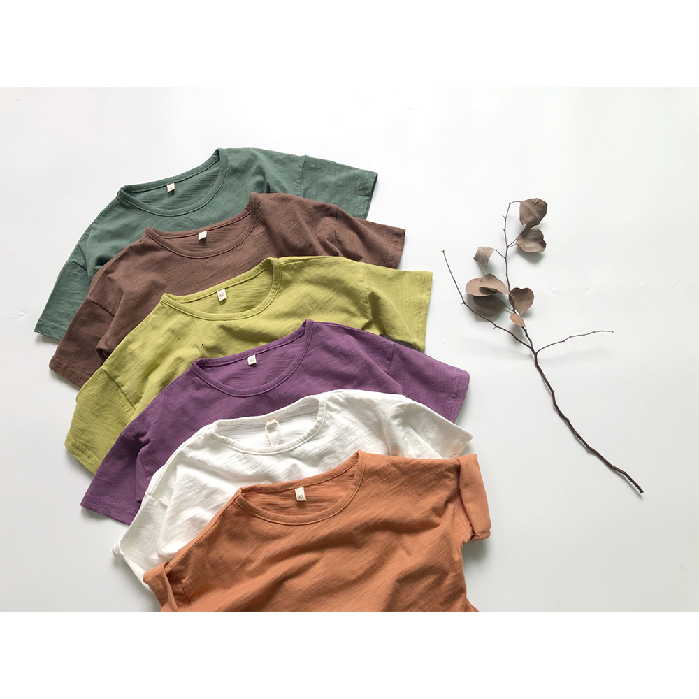Polos Kids Summer Tshirt Solid Boys Girls Korea Outwear Breathable Clothes For 27T Loose Children Cotton Basic Colorful Tops 230512