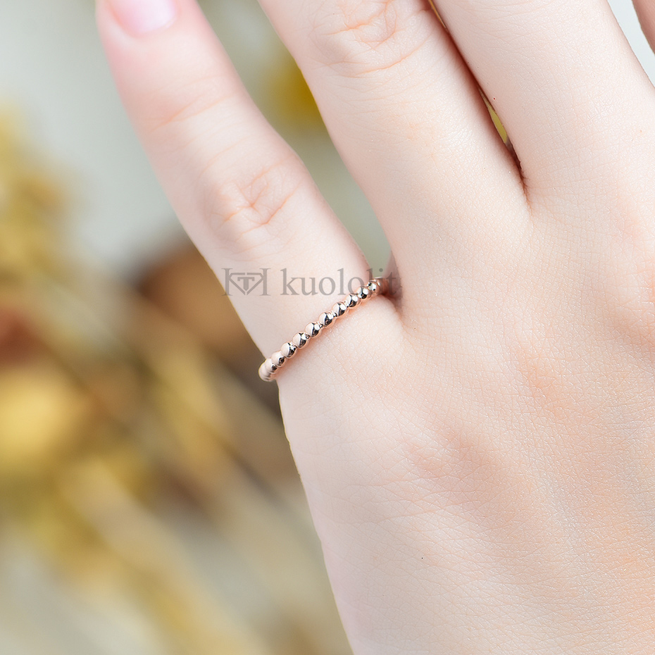 With Side Stones Kuololit Solid 18K 10K Yellow Gold Bead Ring Suitable for Women Solid Ball Matching Band Promising Arrival 230512