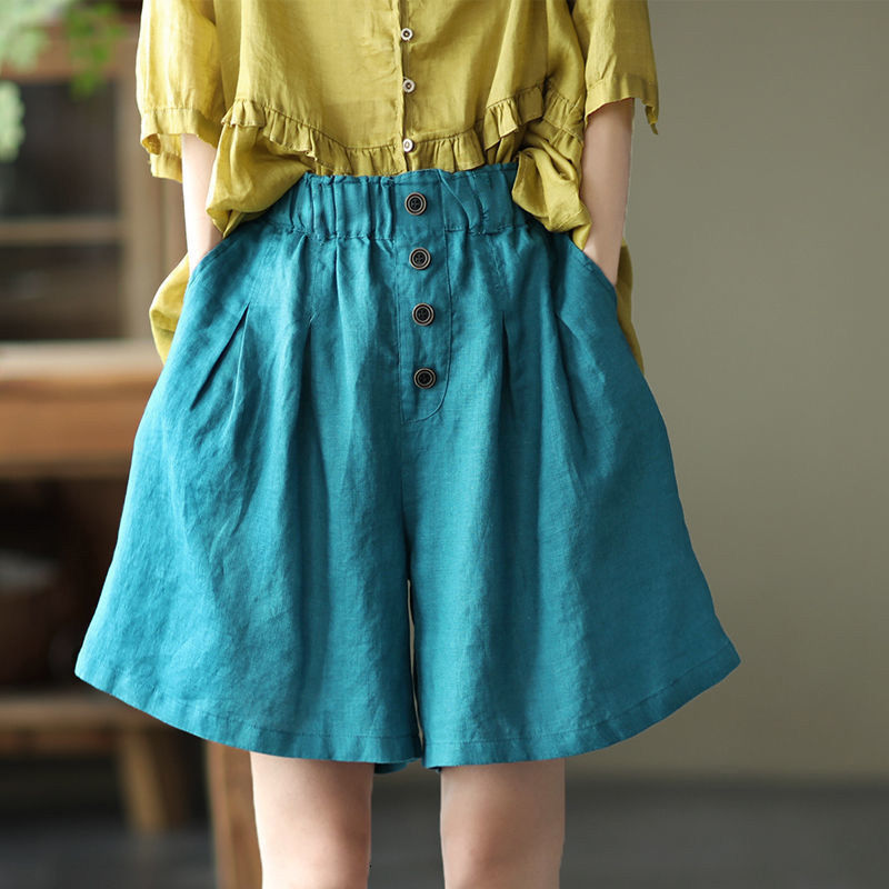 Women's Shorts Women's Loose Shorts Cotton High Waist Elastic Waist Casual Shorts Solid Fashion Women's Home Shorts Cotton and Linen Tr