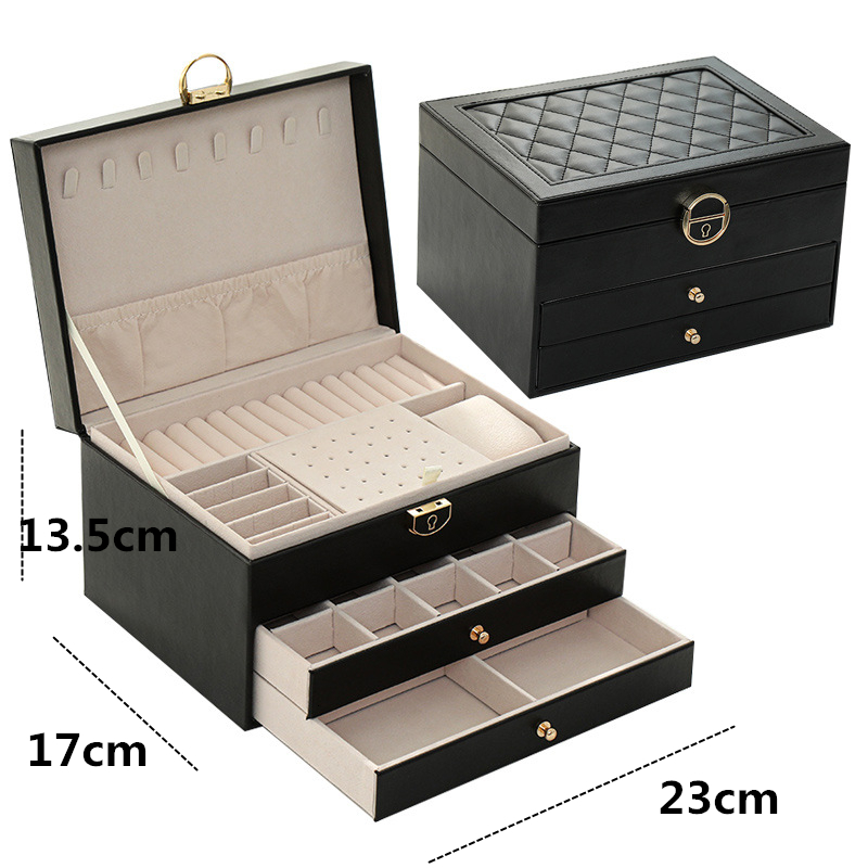 Jewelry Boxes WE Jewelry Box with Watch Pillow 3layer Large Capacity Jewelry Casket Jewelry Organizer Earring Holder Jewelry Storage Gifts 230512