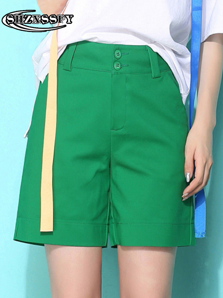 Women's Shorts Women High Waist Short Loose Green Women's Summer Shorts Straight Cotton Button Fashion Shorts Women Streetwear Short Pants 2