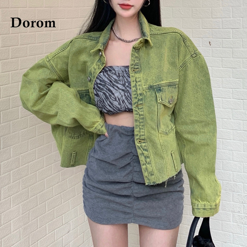Women's Jackets Fashion Green Denim Jacket Harajuku Long Sleeve Vintage Casual Jacket Female Tops Spring Autumn Street Loose Hip Hop Jeans Coat 2