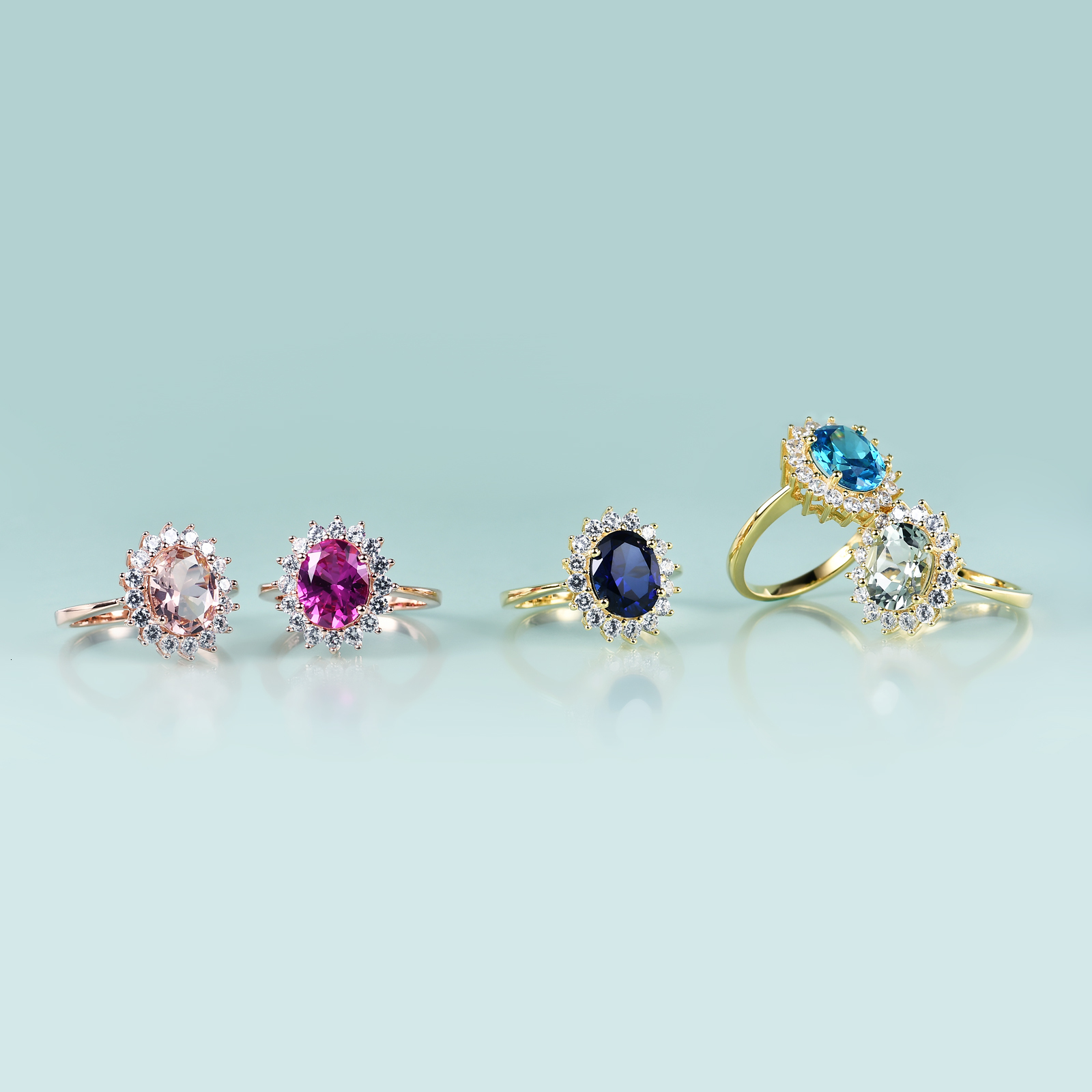 With Side Stones Gems Beauty Princess Diana Inspired Statement Engagement Ring 14K Gold Filled Sterling Silver Laboratory Blue Sapphire Birthstone Rin