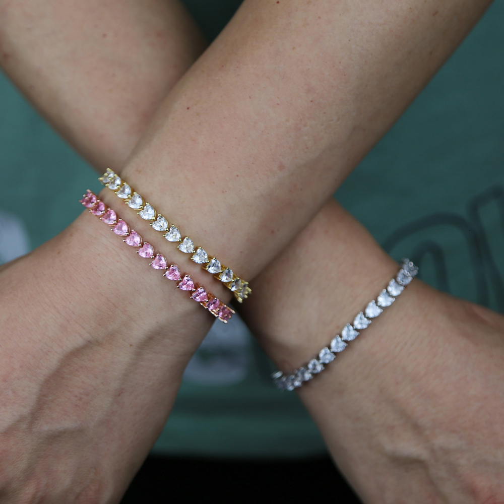 Chain Heart shaped Cubic Zirconia CZ Tennis Chain Bracelet for Men and Boys Ice Out Sparkling 5A CZ Hip Hop Jewelry 230512