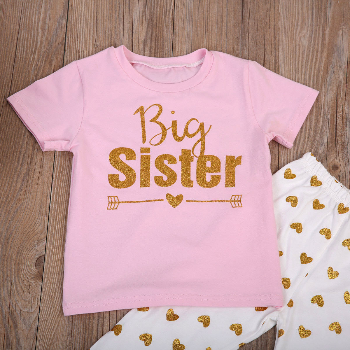 Family Matching Outfits Big Sister Tshirt Tops Pant Little Baby BodysuitPant Heart Print Outfit Clothes 2PCS Set Match 230512