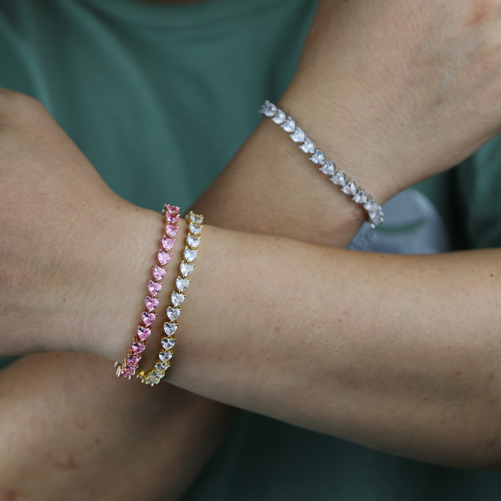 Chain Heart shaped Cubic Zirconia CZ Tennis Chain Bracelet for Men and Boys Ice Out Sparkling 5A CZ Hip Hop Jewelry 230512