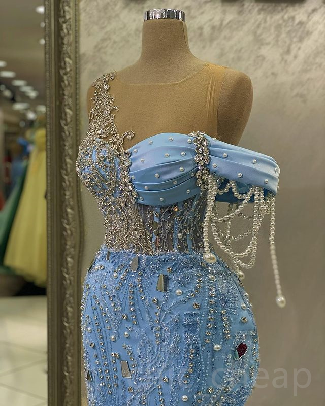 2023 May Aso Ebi Beaded Crystals Prom Dress Sequined Lace Mermaid Evening Formal Party Second Reception Birthday Engagement Gowns Dress Robe De Soiree