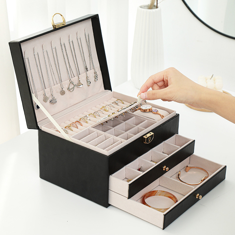 Jewelry Boxes WE Jewelry Box with Watch Pillow 3layer Large Capacity Jewelry Casket Jewelry Organizer Earring Holder Jewelry Storage Gifts 230512