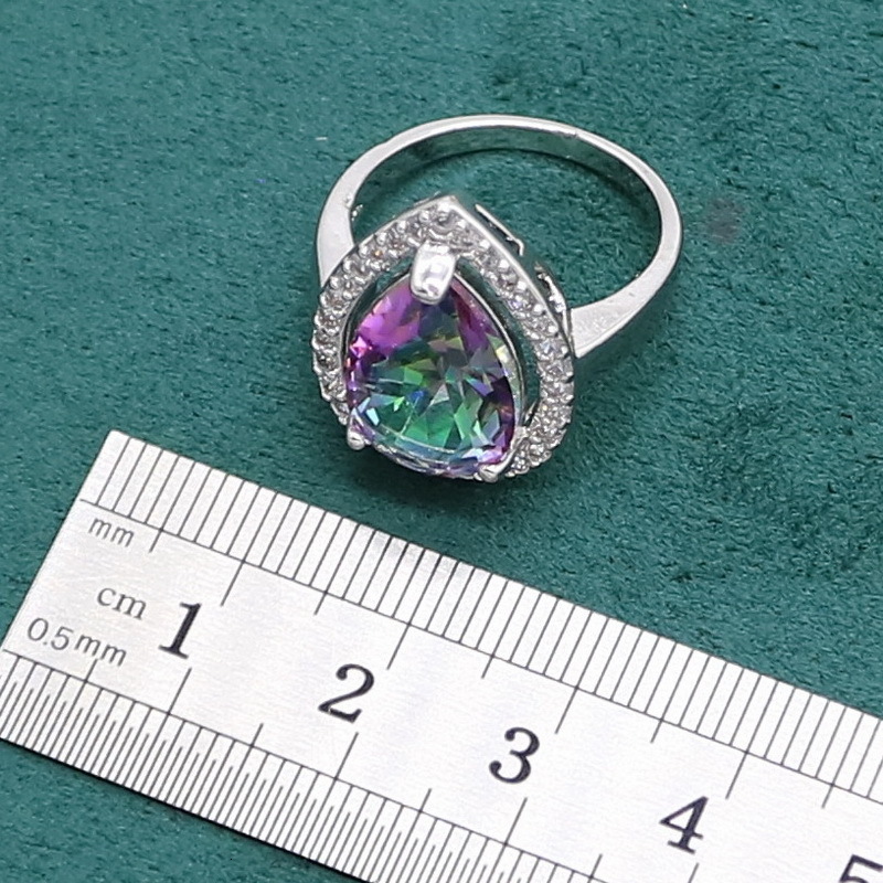 Wedding Jewelry Sets Water Drop Rainbow Topaz 925 Silver Wedding Jewelry set for Women Party Bracelet Earrings Necklace pendant Ring 230512