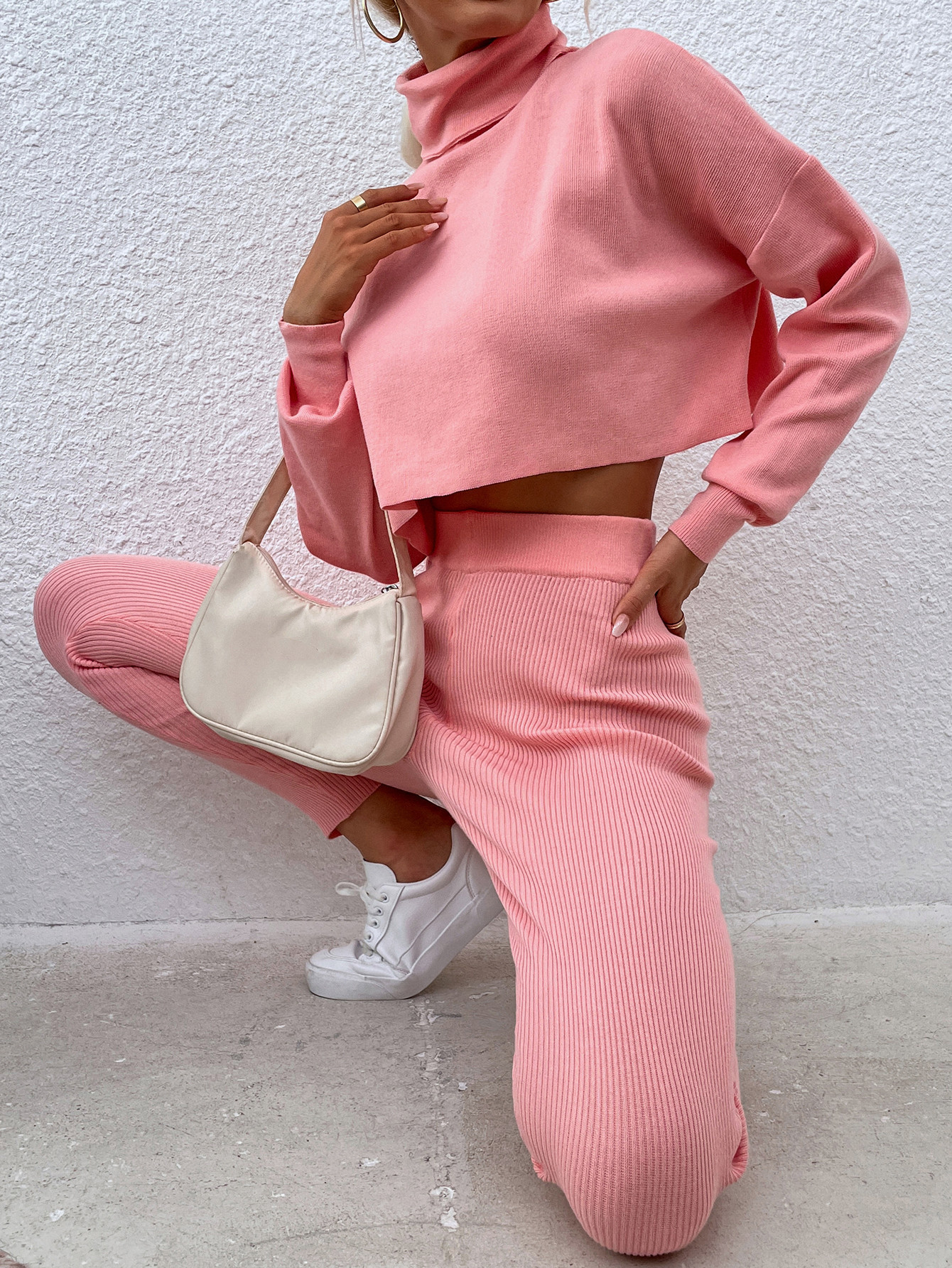 Women's Two Piece Pants European American Autumn/Winter Loose Turtleneck Sweater Knitted Trousers Two-piece Set 2 Piece Sets Womens Outfits 23051