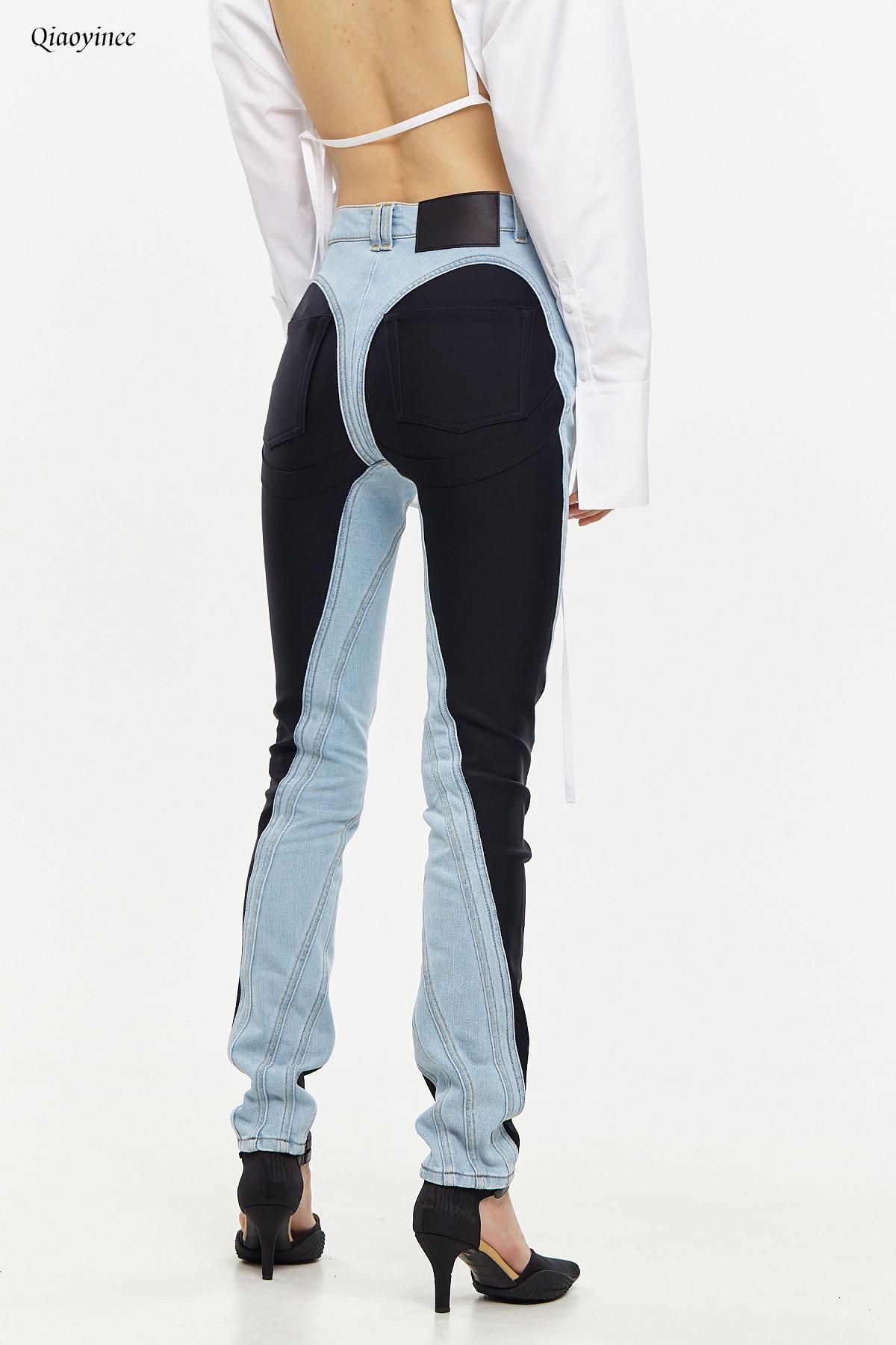 Women's Jeans Fashion Patchwork Colorblock High Waist Slim Casual Straight Denim Pencil Pants Female 2023 230515