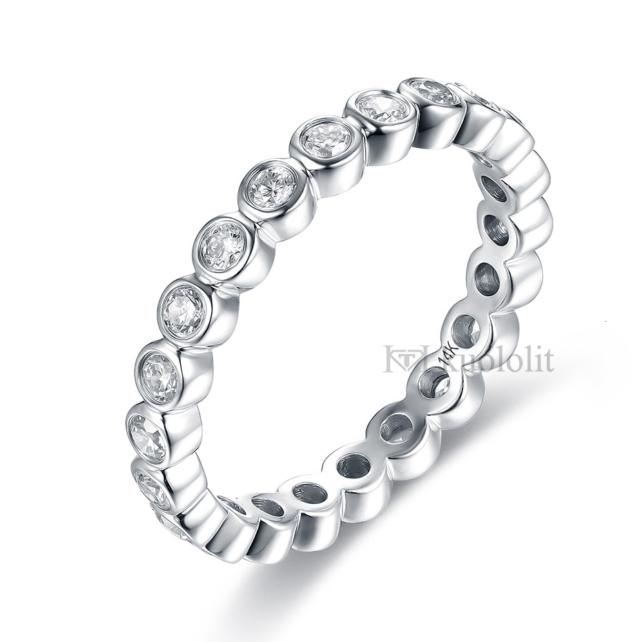 Solitaire Ring Kuololit 585 14K 10K White Gold Bubble Ring Women's Border Set Solitaire Ring Matching Complete Eternal Wedding Band 230512