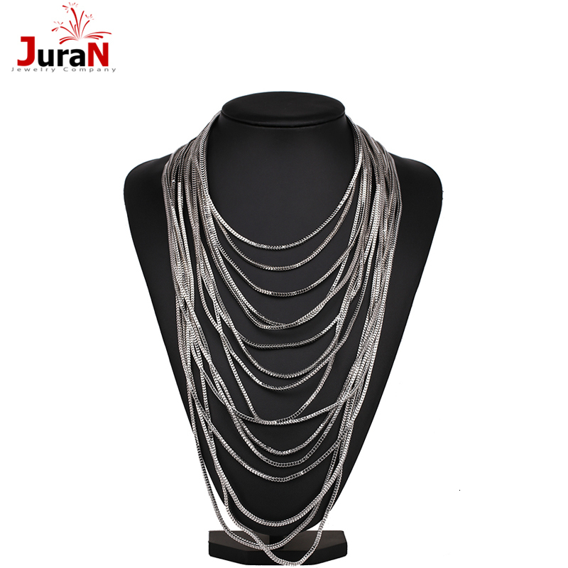 Pendant Necklaces JURAN Gold Punk Necklace Long Metal Chain Tassel Necklace Pendant Necklace Maxi Statement Necklace 3 Color Trend 230512
