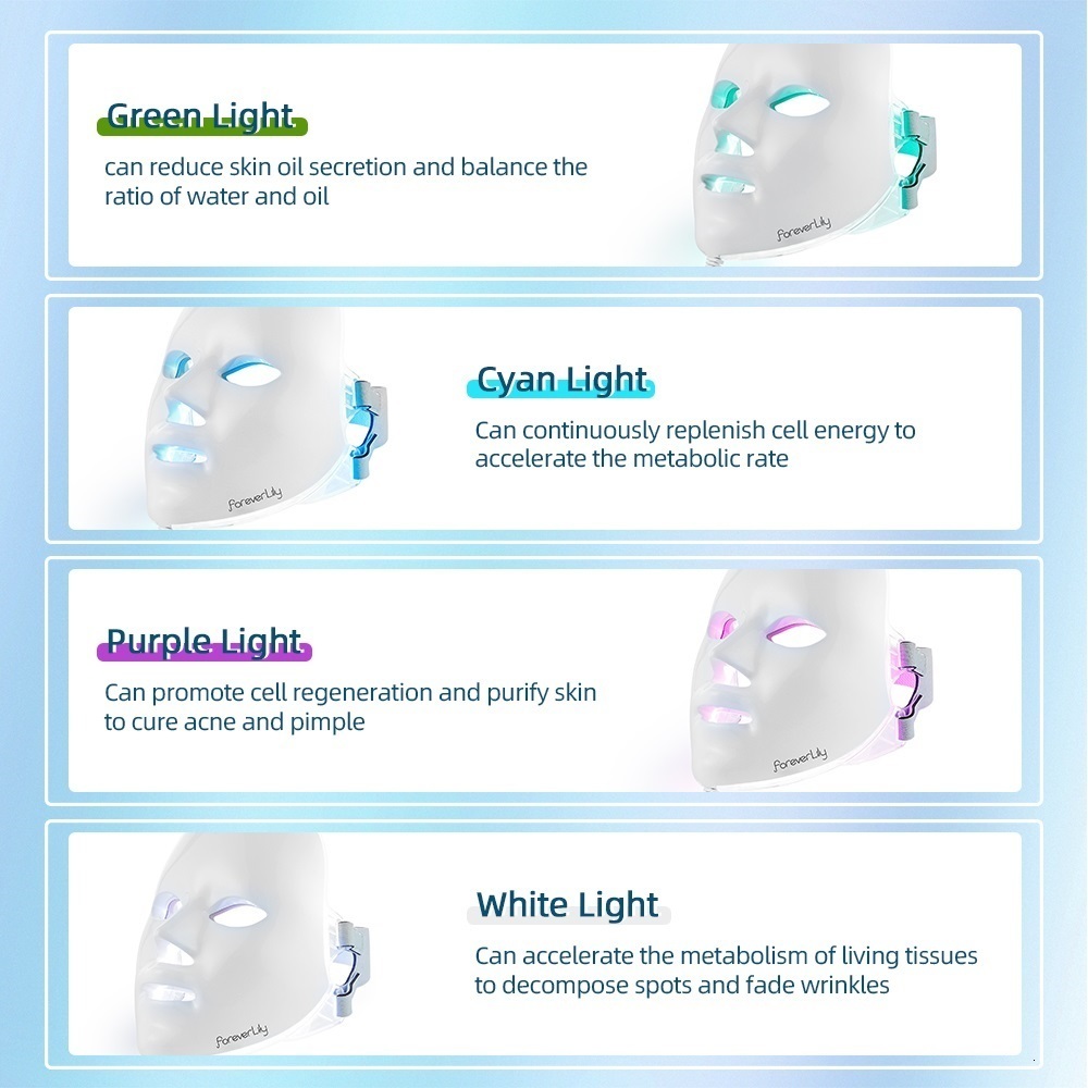 Face Care Devices Foreverlily Minimalism 7 Colors LED Mask Pon Therapy AntiAcne Wrinkle Removal Skin Rejuvenation Tools 230512
