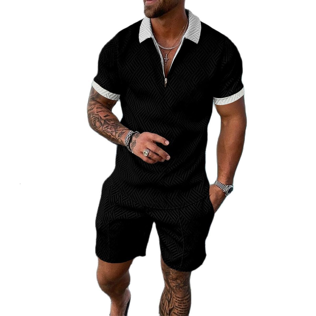 Men's Tracksuits ZOGAA Men Tracksuit Casual Short Sleeve Zipper Polo Shirt Shorts Set for Men Casual Streetwear 2-piece Suit Summer 230515