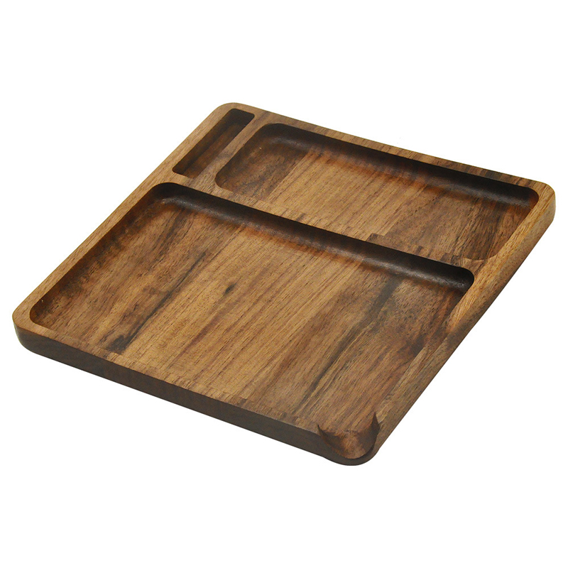 190MM Square Natural Wooden Rolling Tray Household Smoking Accessories With Groove Trays