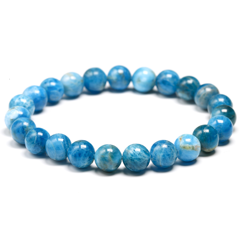 Chain Natural Ocean Blue Apatite Stone 6mm 8mm 10mm Bead Bracelet Women's Meditation Jewelry Round Jewel Bead Bracelet Gift 230512