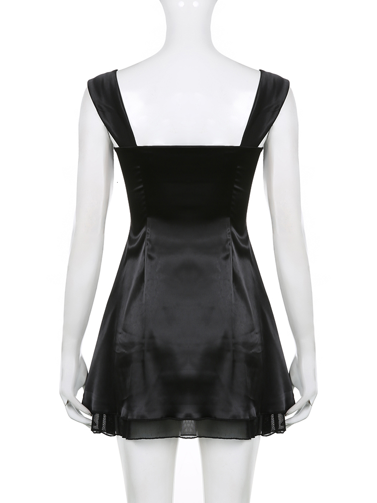 Party Dresses Sweetown Sleeveless Black Goth Y2K Mini Dresses Two Layer Korean Fashion Square Collar Kawaii A Line Birthday Dress For Women 230515