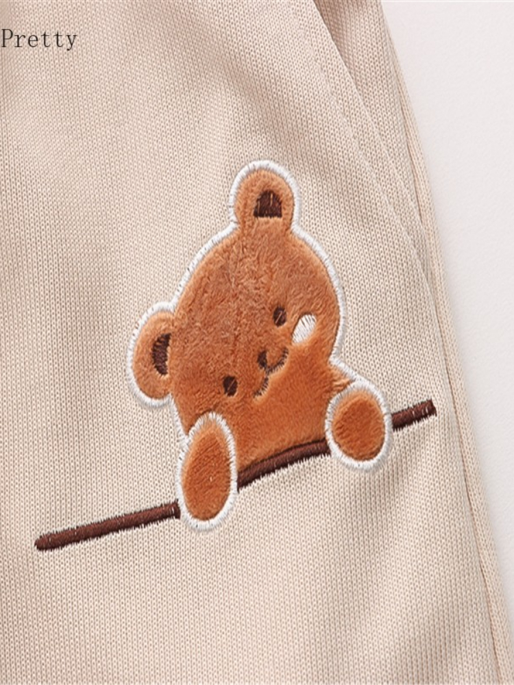 Women's Shorts Cartoon Bear Embroidery Cotton Shorts Women Summer Clothing Sweet Style Kawaii Girls Cute Short Pants Drawstring Bottoms 230515