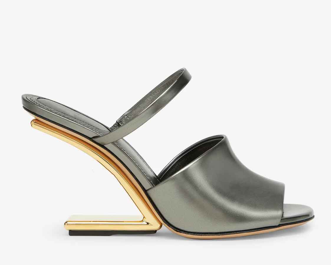 Designer sandal women high heels first Metallic-Heel Slide Sandals blue calfskin leather sliver heeled and strap open toe lady wedding bride shoes with box 35-43