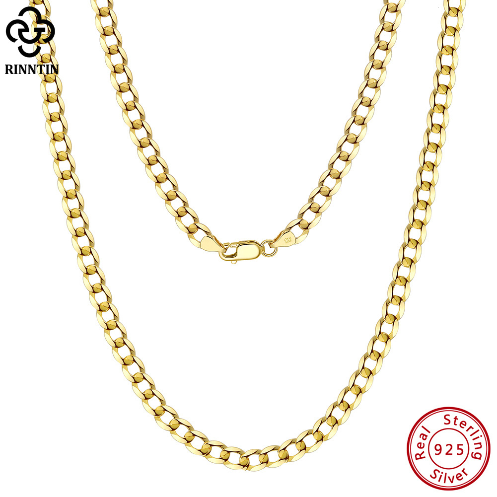 Pendant Necklaces Rintin 18K gold 925 sterling silver 3mm5mm Italian diamond cut Cuban Link Curb chain necklace suitable for women and men's jewe