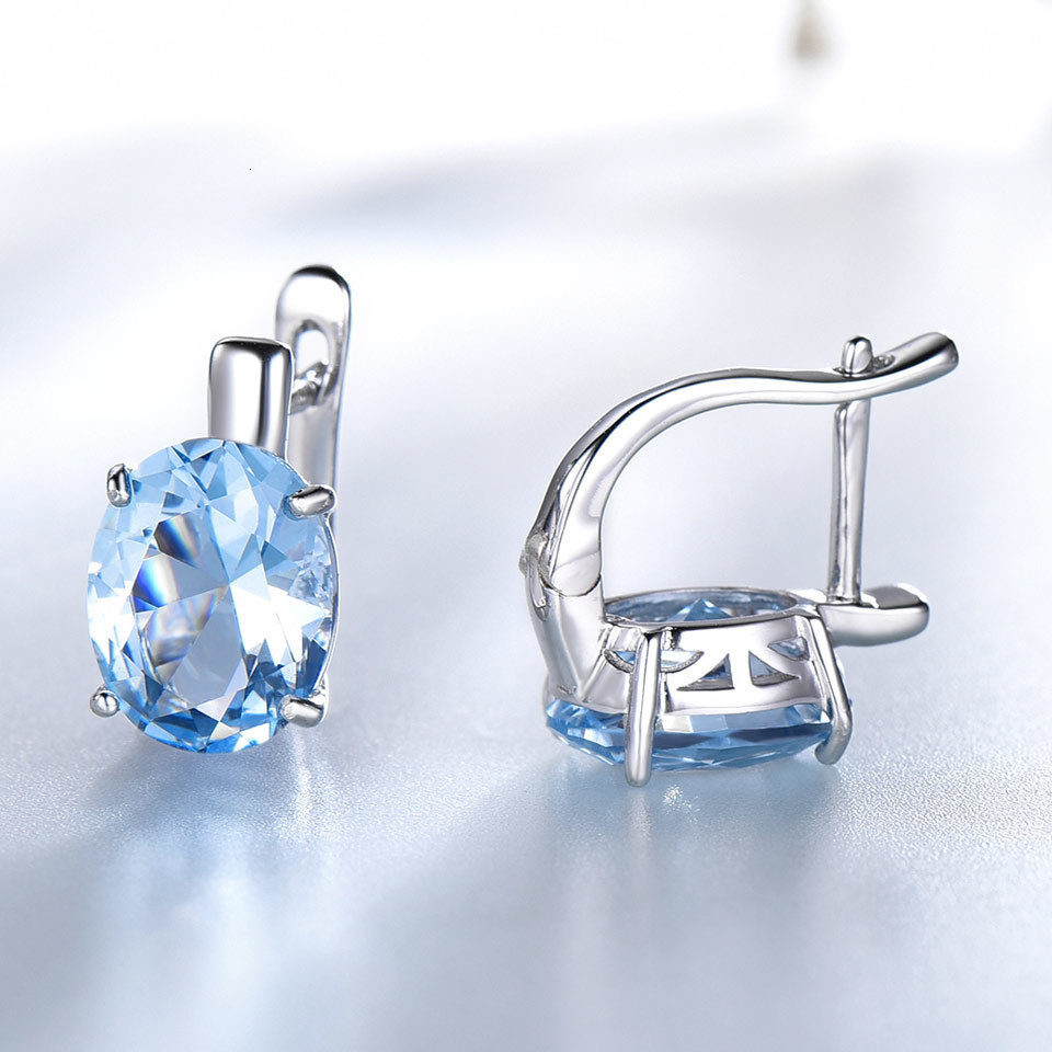 Ear Cuff UMCHO Blue Topaz Clip Style Women's Earrings Solid 925 Sterling Silver Jewelry Oval Gem Korean Earrings 230512