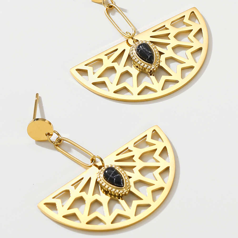 Dangle Chandelier YACHAN Boho Geometric Drop Earrings For Women Stainless Steel Gold Color Inlaid Natural Stone Aesthetic Jewelry 230515