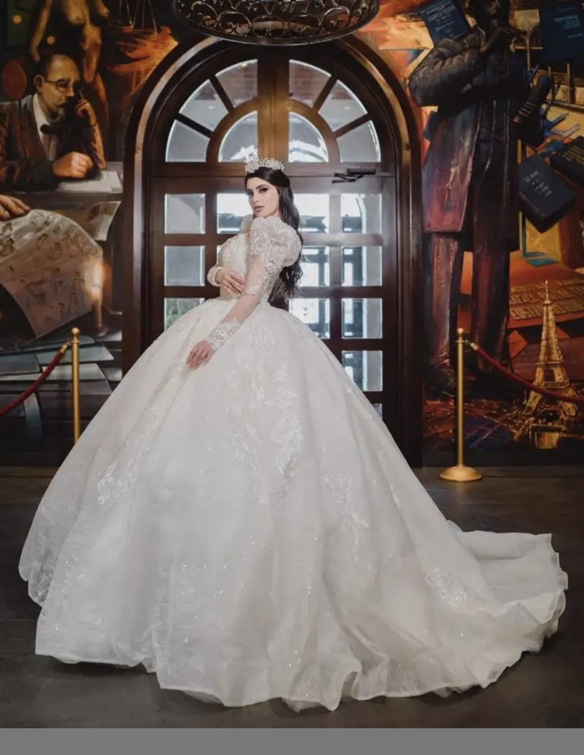 Cathedral Train Dubai Luxury Wedding Dresses With Puff Long Sleeves Lace Appliques Ball Gown Robe De Mariage Detachable Overskirt Princess Bridal Dres