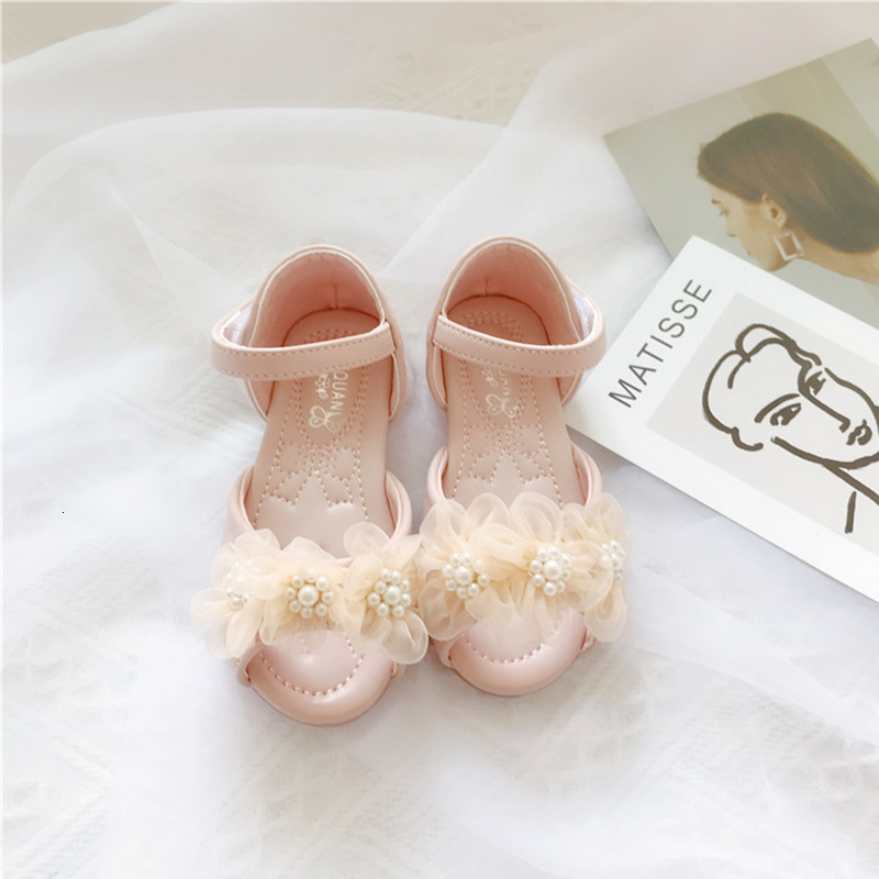 Sandals Summer Baby Girls Flower Pearl Crystal Fish Mouth Sandals Flat Heels Kids Slip On Pearl Children Wedding Princess For Childerns 230515
