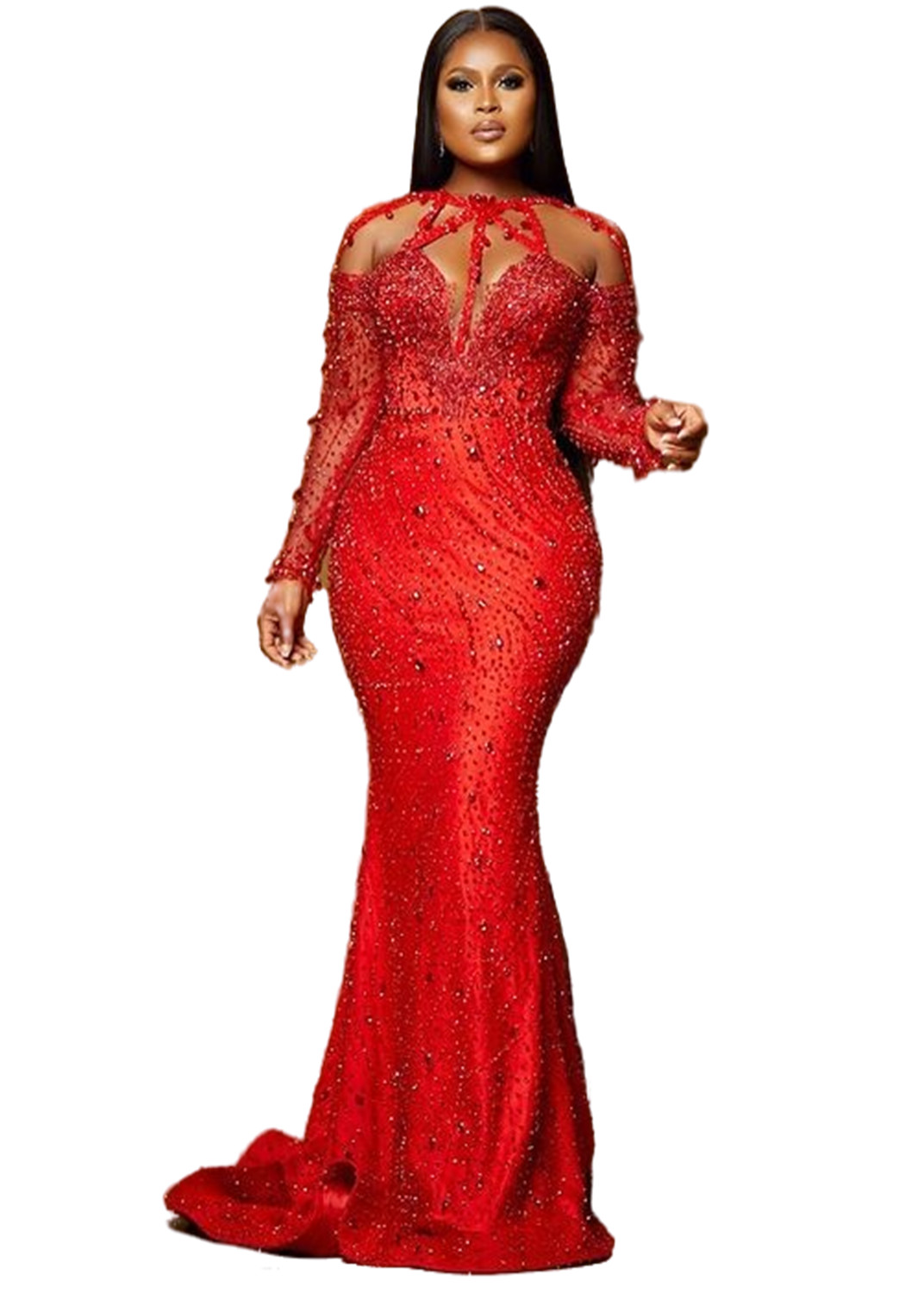 2023 May Aso Ebi Mermaid Red Prom Dress Beaded Crystals Sexy Evening Formal Party Second Reception Birthday Engagement Gowns Dress Robe De Soiree ZJ26