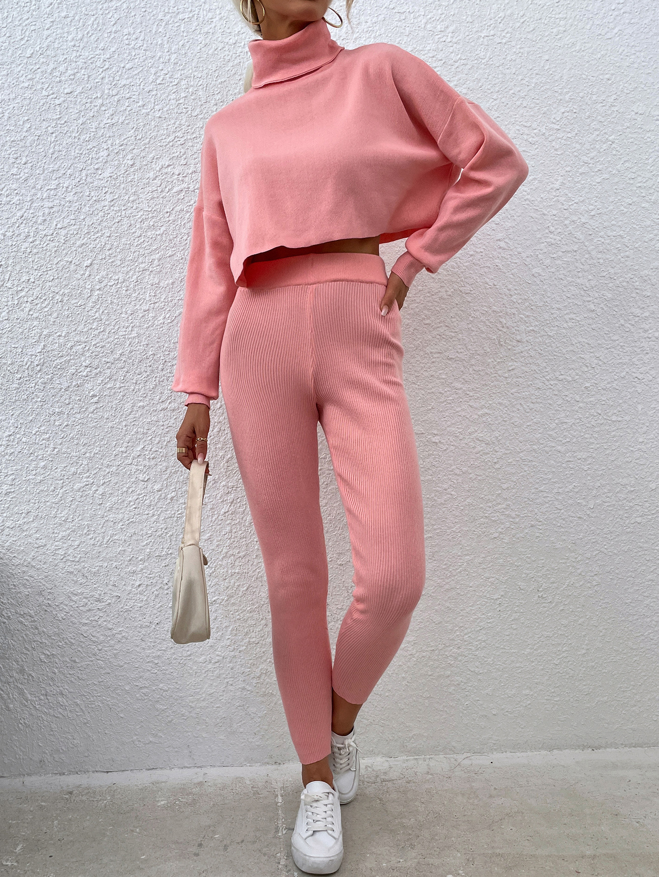 Women's Two Piece Pants European American Autumn/Winter Loose Turtleneck Sweater Knitted Trousers Two-piece Set 2 Piece Sets Womens Outfits 23051