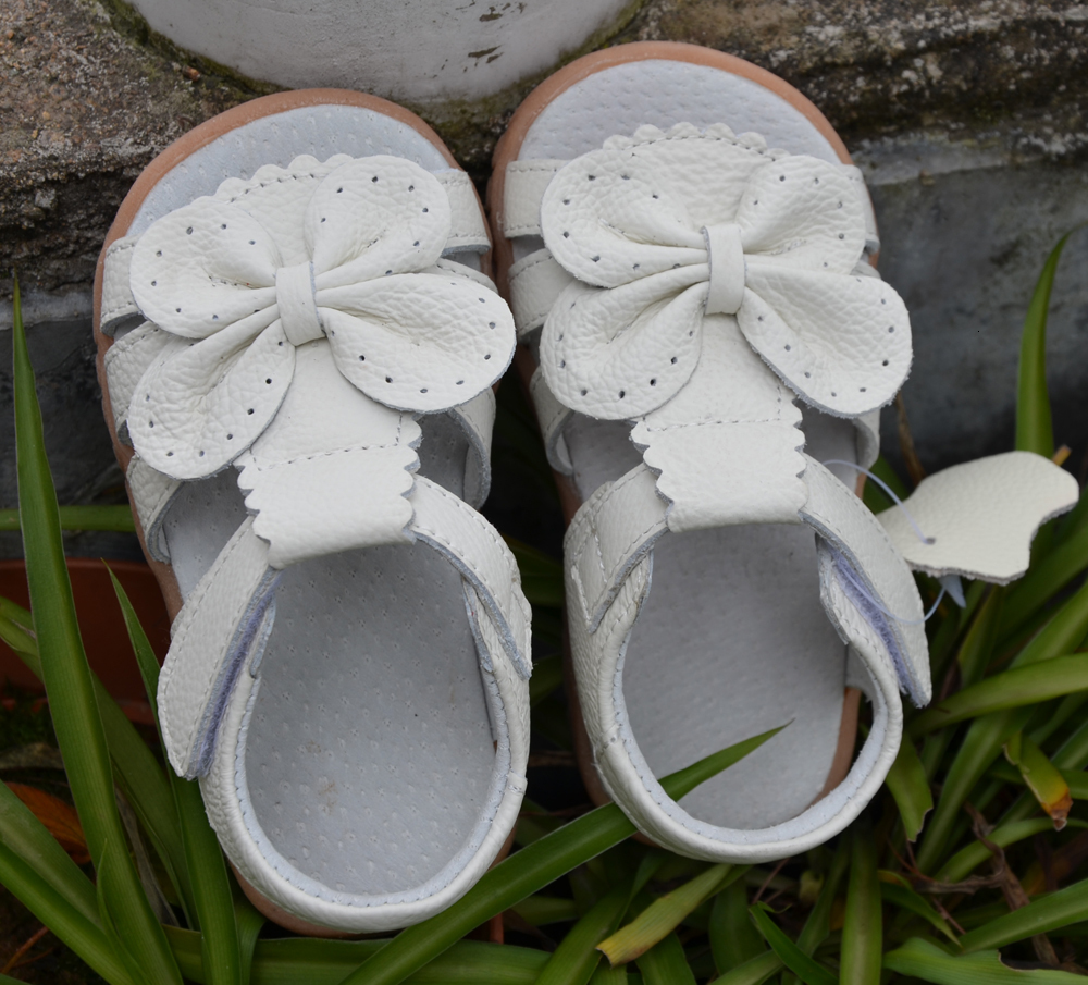 Sandals genuine leather girls sandals white summer walker shoes with butterfly antislip sole kids toddler 12.3-18.3 insole 230515