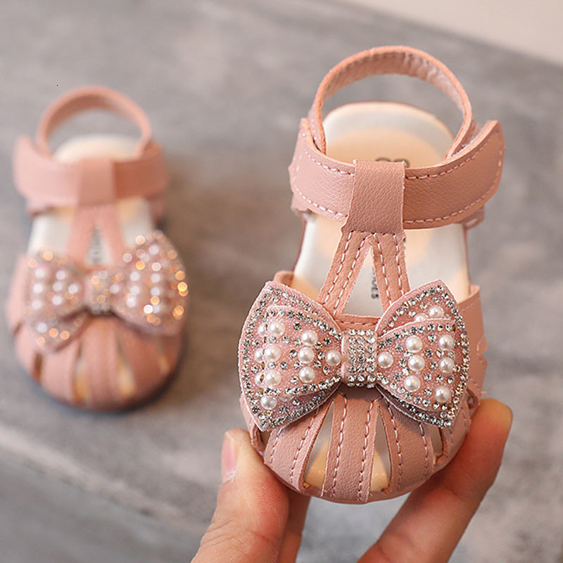 Sandals Princess Baby Sandals Cute Bow Closed Toe Kids Summer Soft Sole Toddler Shoes Girls Sweet Sandals CSH1292 230515