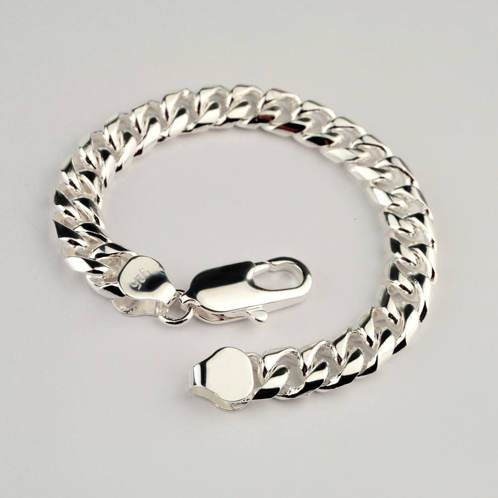 Bangle Fashion Men's Punk Jewelry 100% 925 Sterling Silver Bracelet Men's Thick Cuban Chain 810 MM 79 inch Bracelet 230512