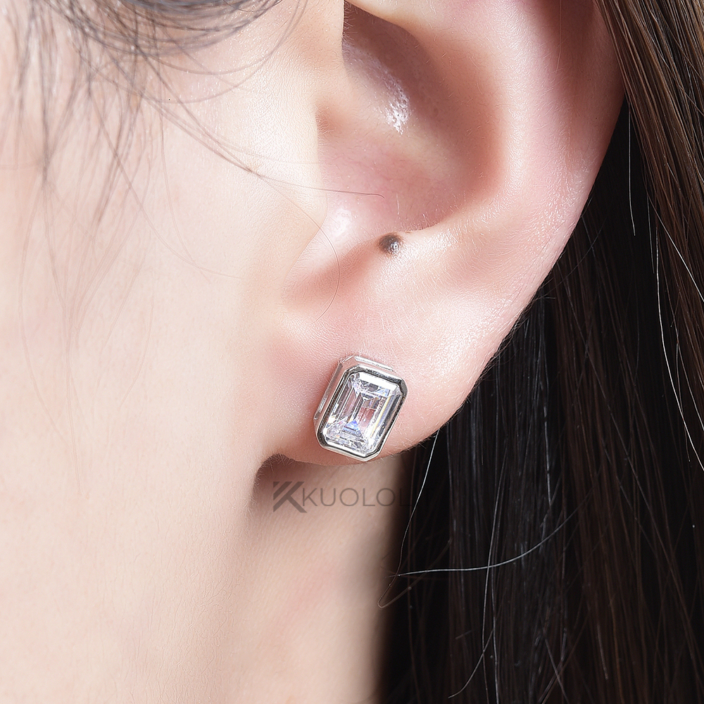 Ear Cuff Kuololit 2CTW Emerald Cut Earrings for Women Solid 18K 14K Gold DVVS1 Earrings for Engagement Party Christmas Gifts 230512