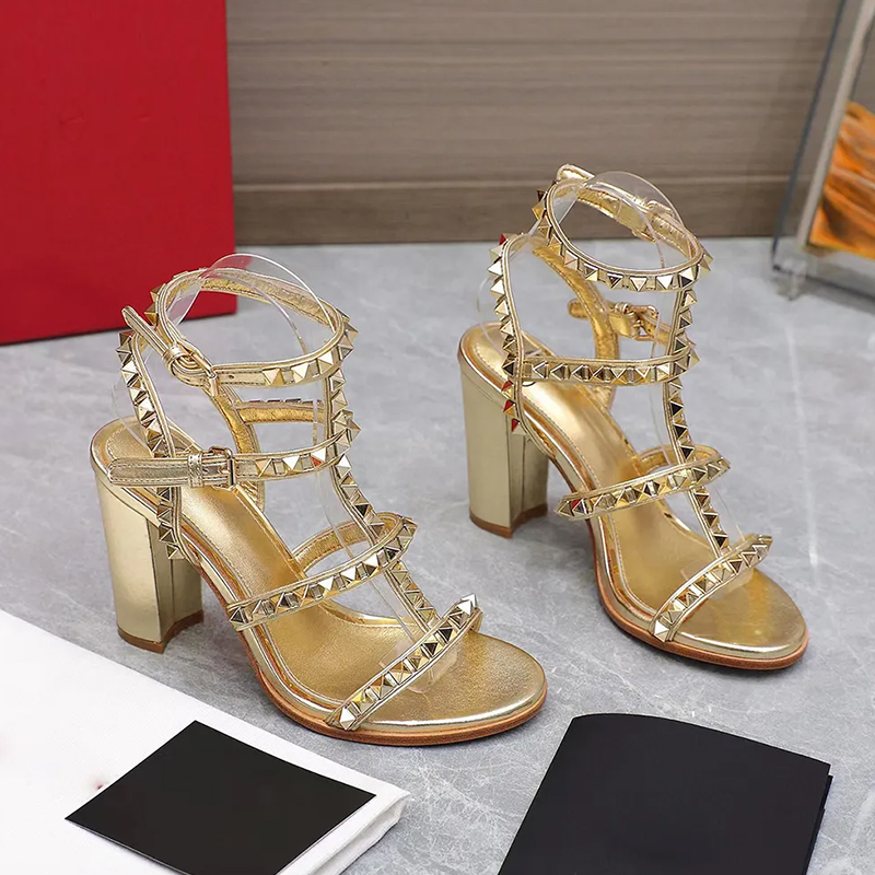 Golden Stud Gladiator Sandals mules heeled Chunky Block heels Square open-toe shoes 95mm women's luxury designers High heeled sandals Evening shoes with box, Color 4
Golden Stud Gladiator Sandals mules heeled Chunky Block heels Square open-toe shoes 95mm women's luxury designers High heeled sandals Evening shoes with box, Color 4