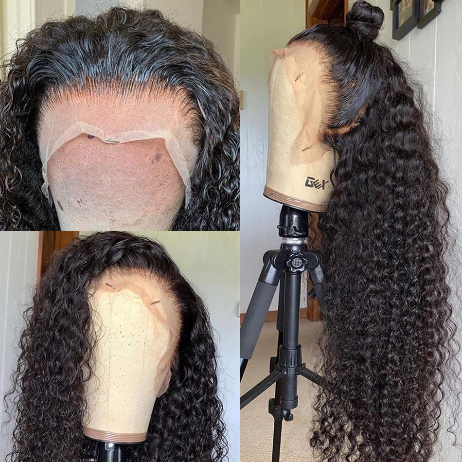 180Ddensity Curly Simulation Human Hair Wigs Brazilian Water Wave Lace Front Wigs For Black Women Pre Plucked Black Color Deep Wave Synthetic Frontal 
