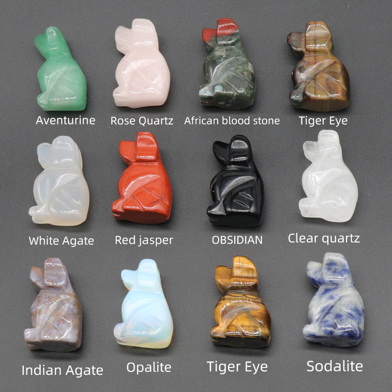 Natural Stone Carving 1 inch Lovely Dog Crafts Ornaments Rose Quartz Crystal Healing Agate Animal Decoration