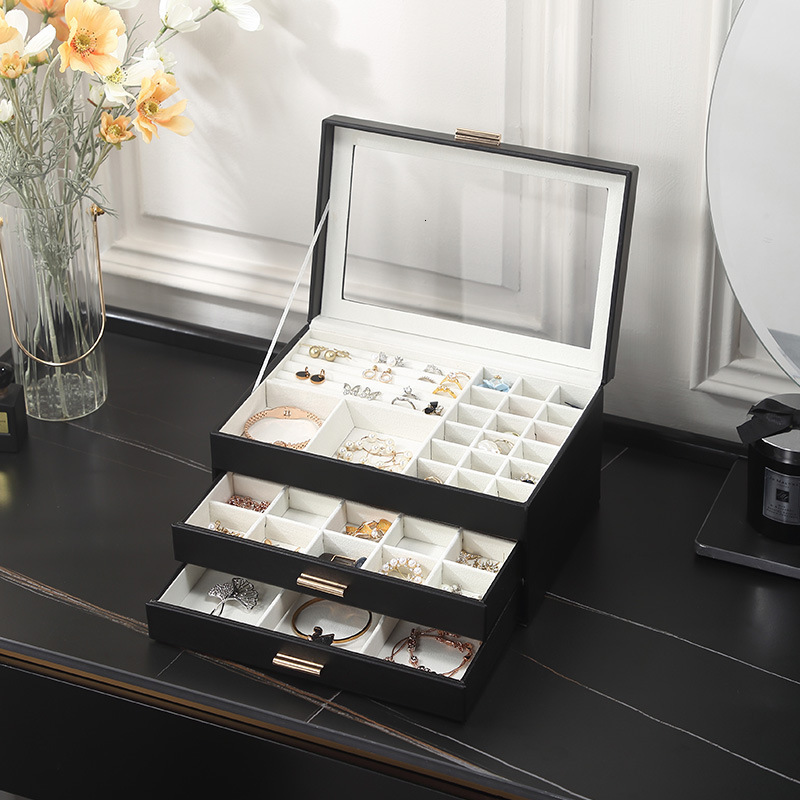 Jewelry Boxes Size SML Jewelry Organizer Display Travel Jewellery Case Boxes Travel Portable Jewelry Box PU Storage Organizer Earring Holder 230512
