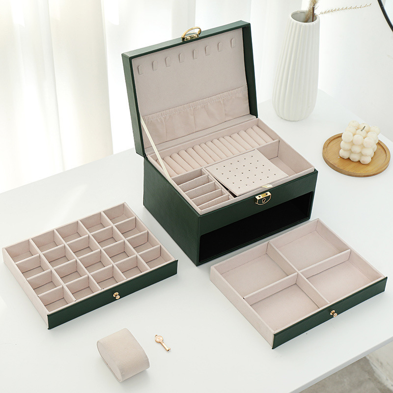 Jewelry Boxes WE Jewelry Box with Watch Pillow 3layer Large Capacity Jewelry Casket Jewelry Organizer Earring Holder Jewelry Storage Gifts 230512