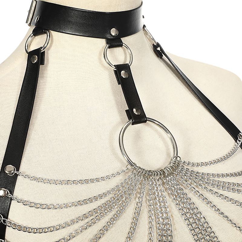 Waist Chain Belts Gothic Sexy Leather Body Strap Chain Bra Top Chest Belt Witch Gothic Punk Fashion Metal Girls Holiday Jewelry Accessories 230512