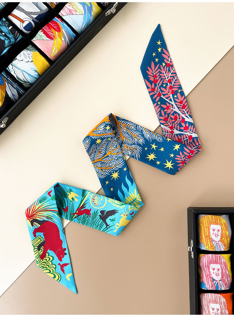 100% Silk 23 Colors Elegant Geometry Print Square Scarf Women Bandana Hairband Lady Head Wraps Female Shawl Fashion Neckerchief+box