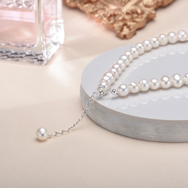 Pendant Necklaces 67mm freshwater culture female pearl necklace real necklace pearl necklace women's pure silver pearl necklace 230512